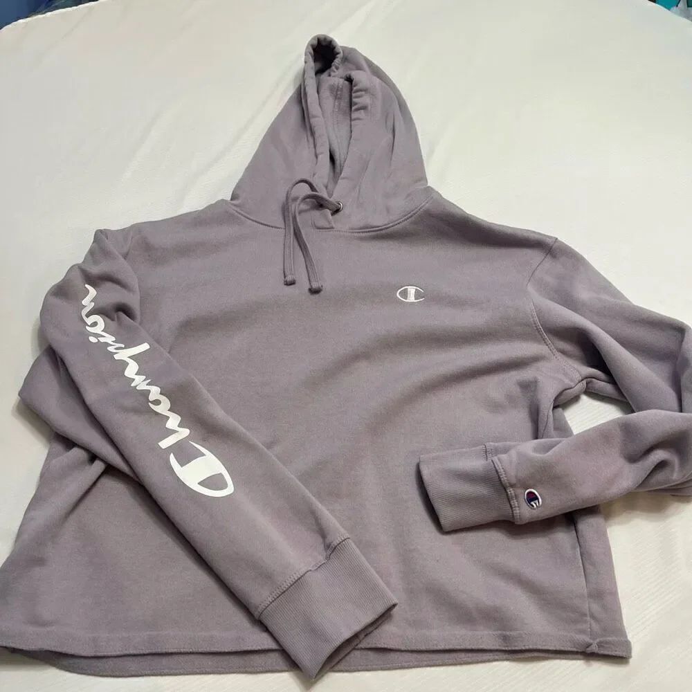 Champion Cropped Hoodie Lavender Sweatshirt Size XL